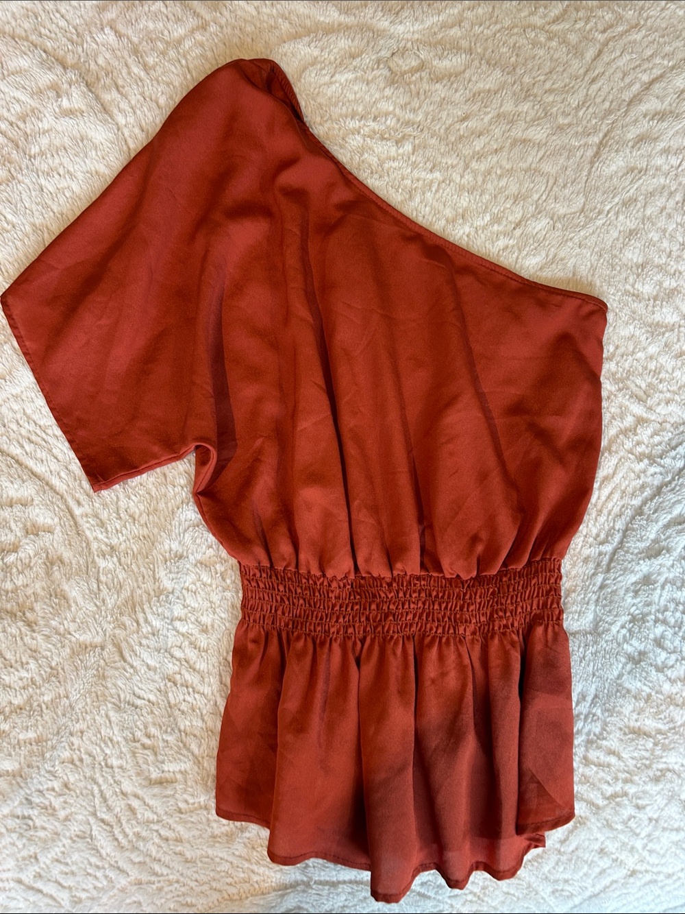 One-Shoulder Rust Red Peplum Top